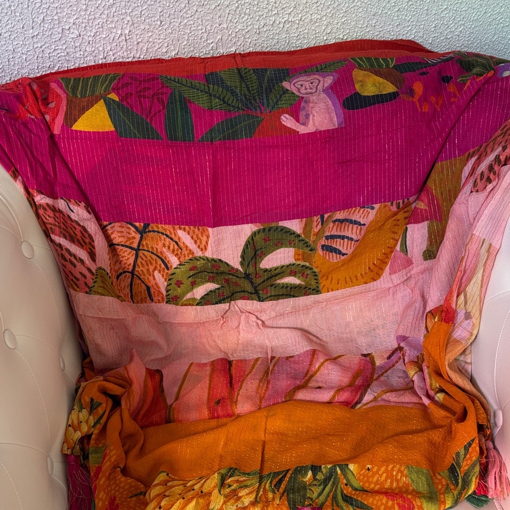 FARM Rio Colorful Tropical Large scarf with tassels ( 69 inch L & 48 inch W) - Picture 8 of 15